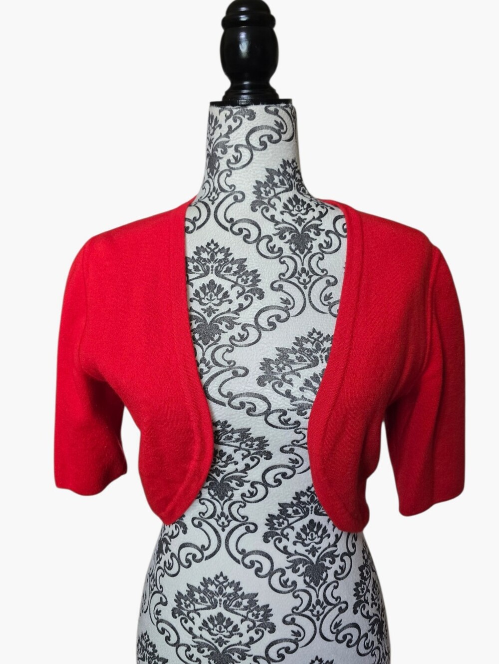 Michael Kors Merino Wool Cropped Open Front Short Sleeve Cardigan Orange Medium